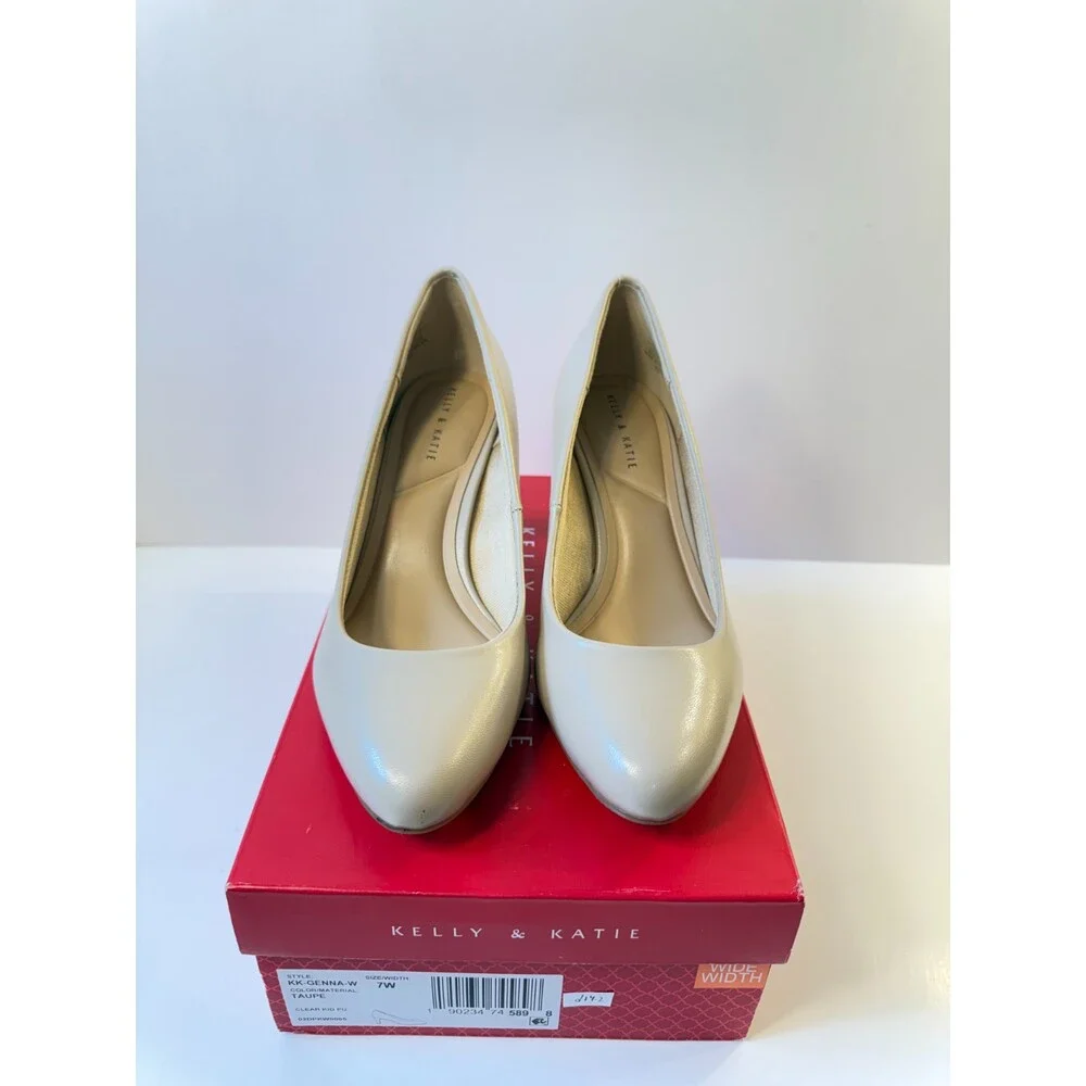 Kelly & Katie Womens Heels Beige Patent Leather US 7